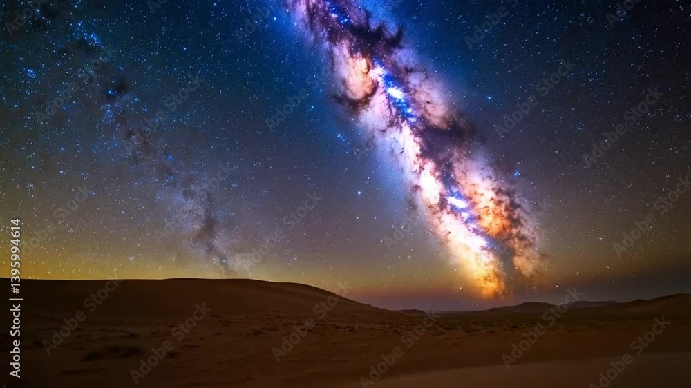 Stunning time-lapse of the Milky Way galaxy stretching across the night sky in a remote desert landscape Stunning time-lapse of the Milky Way galaxy stretching across the night sky in a remote desert landscape