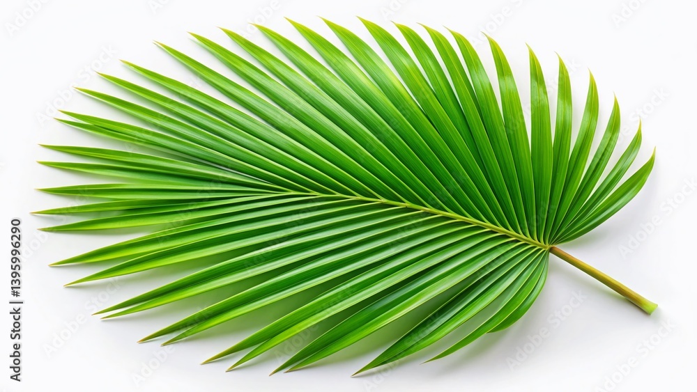 Fototapeta premium Lush Green Palm Leaf Isolated on White Background - High-Resolution Stock Photo