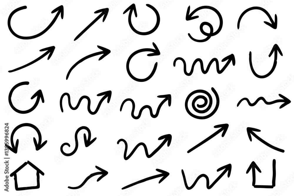 Isolated vector arrows, hand drawn on a white background Isolated vector arrows, hand drawn on a white background