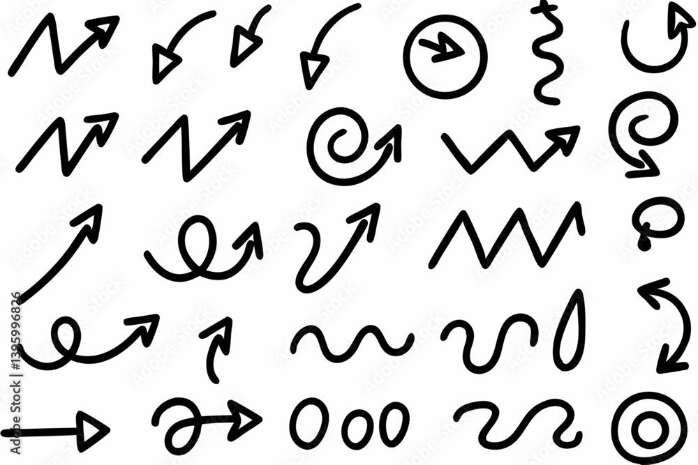 Isolated vector arrows, hand drawn on a white background Isolated vector arrows, hand drawn on a white background