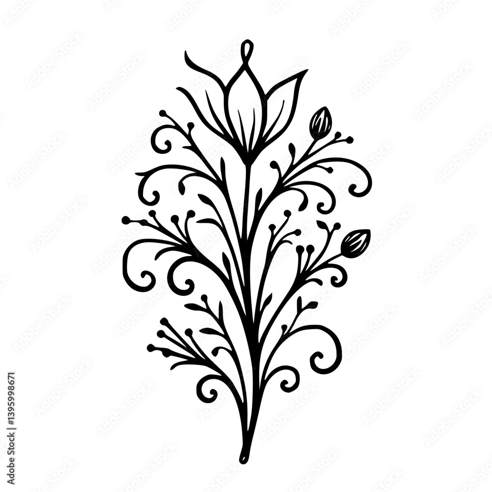 Elegant Floral Design: Black & White Botanical Illustration Elegant Floral Design: Black & White Botanical Illustration