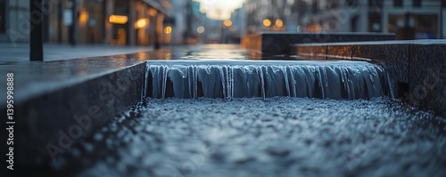 Captivating minimalist time lapse the downtown fountain in ?-rebro, Sweden, showcasing the elegance urban water features in a serene Scandinavian setting.