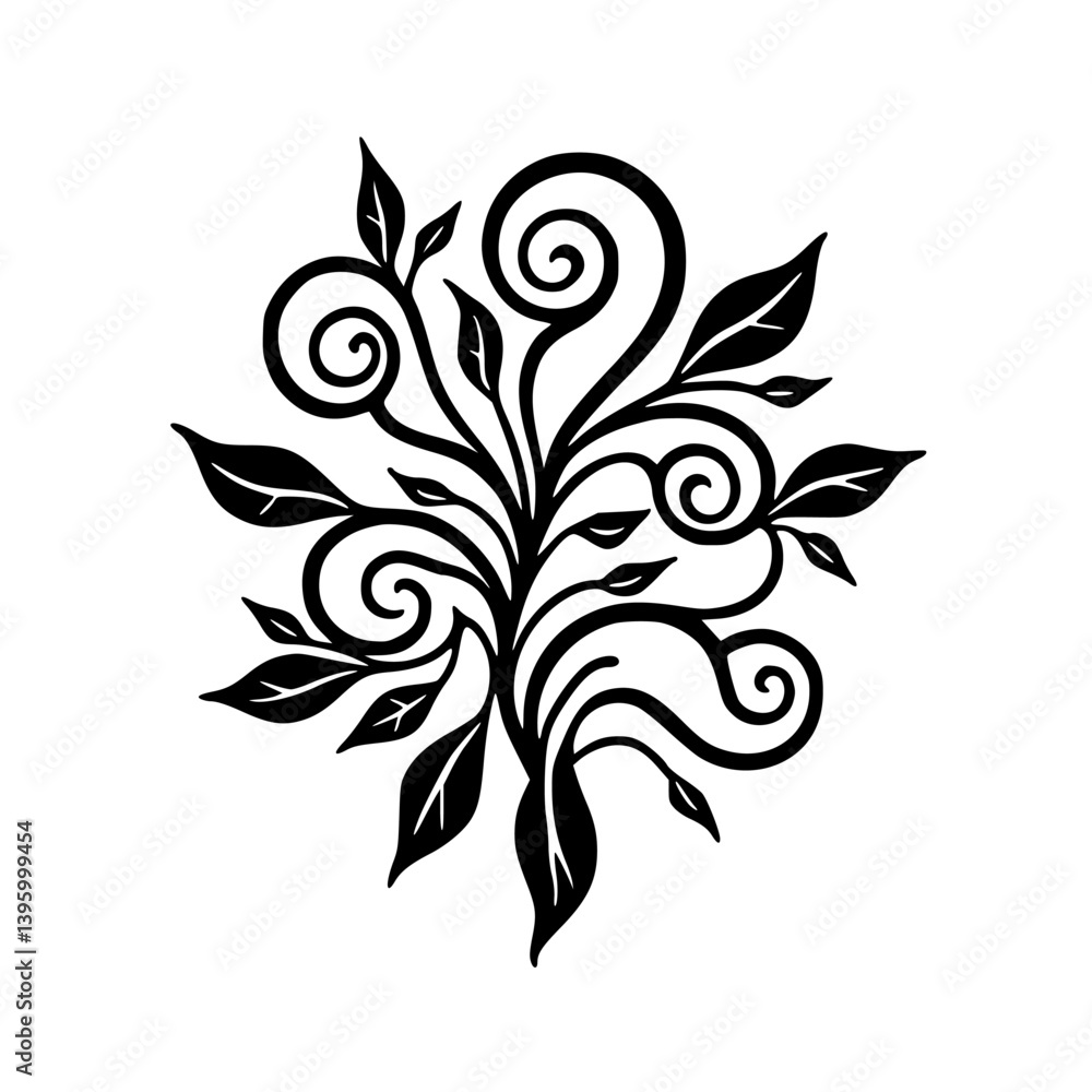 Obraz premium Elegant Black & White Floral Ornament, Botanical Design Element