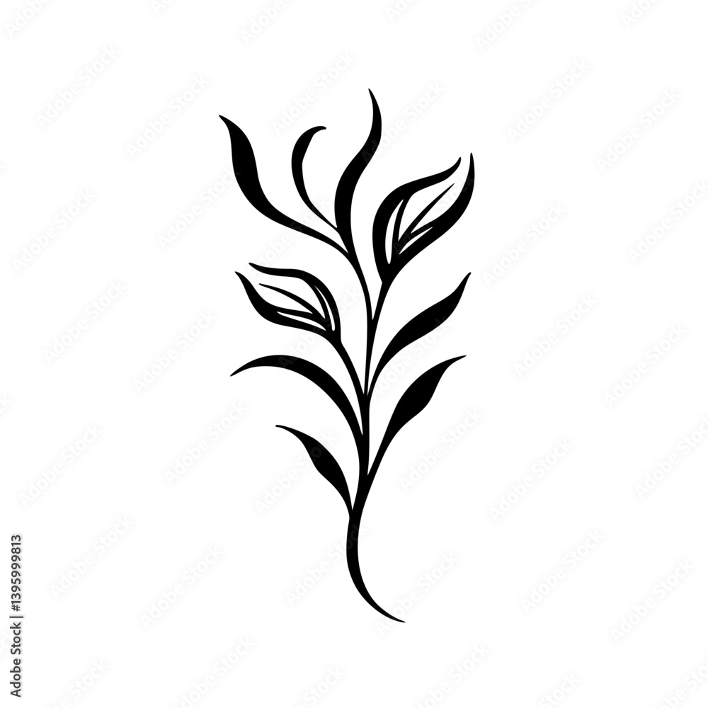 Naklejka premium Minimalist Black and White Plant Illustration on White Background