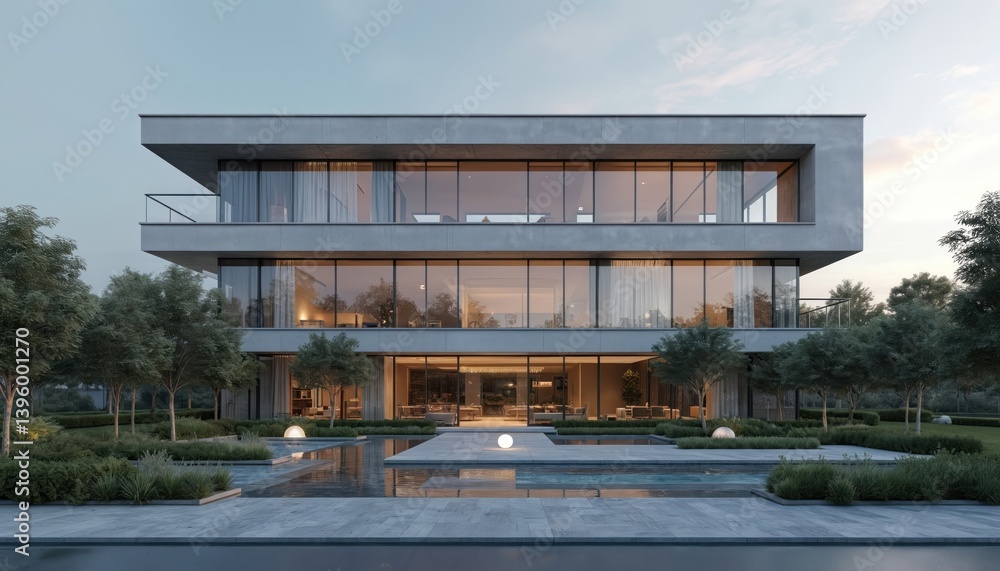 Modern office building exterior. Contemporary architecture glass facade large windows. Luxury business center with reflection in water, green area. Sky view background. Modern office building exterior. Contemporary architecture glass facade large windows. Luxury business center with reflection in water, green area. Sky view background.