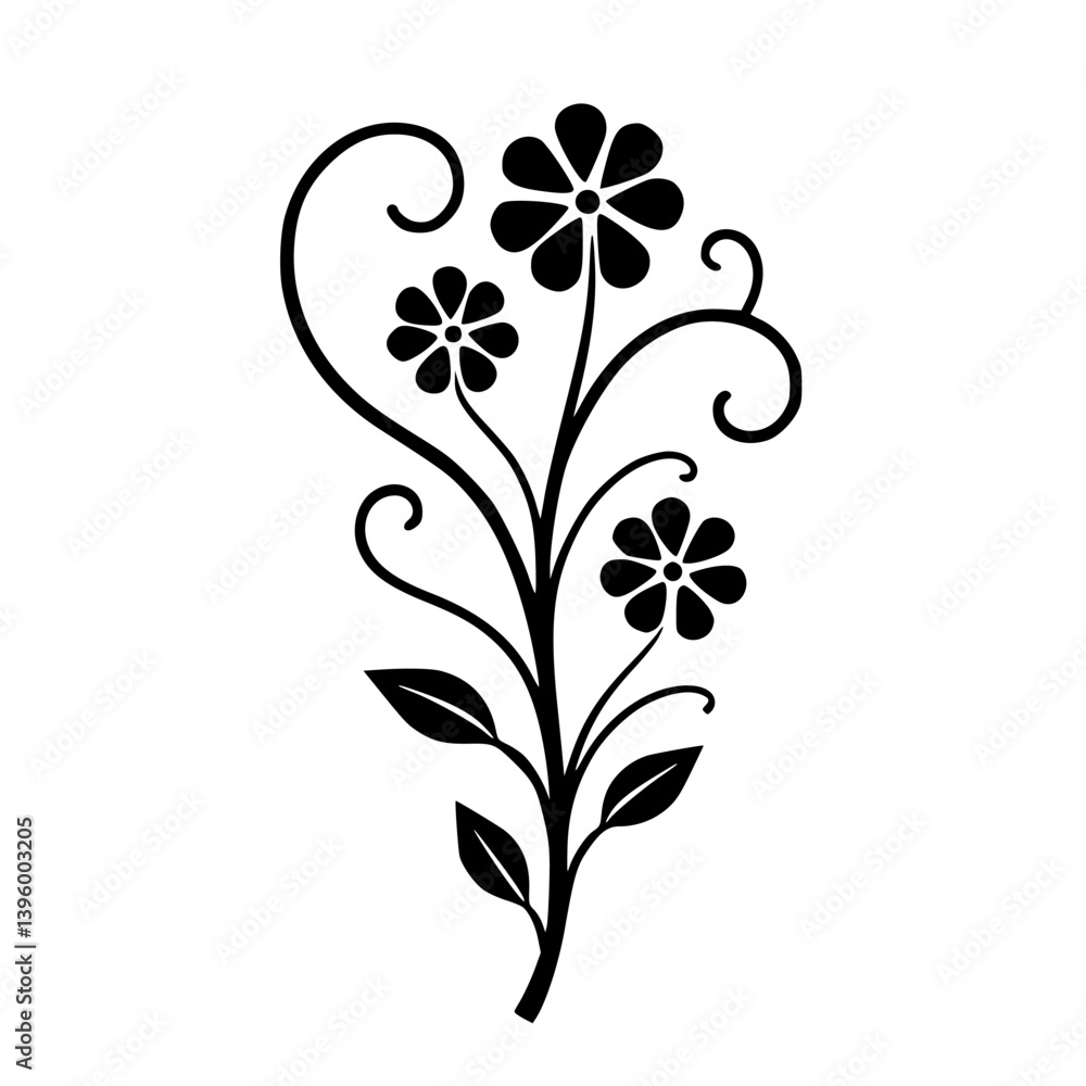 Elegant Black & White Floral Design Element with Spirals Elegant Black & White Floral Design Element with Spirals