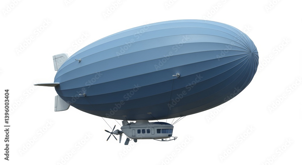 Obraz premium Airship Isolated on White Background - A modern airship floats against a white backdrop, symbolizing adventure, exploration, innovation, elegance, and futuristic travel