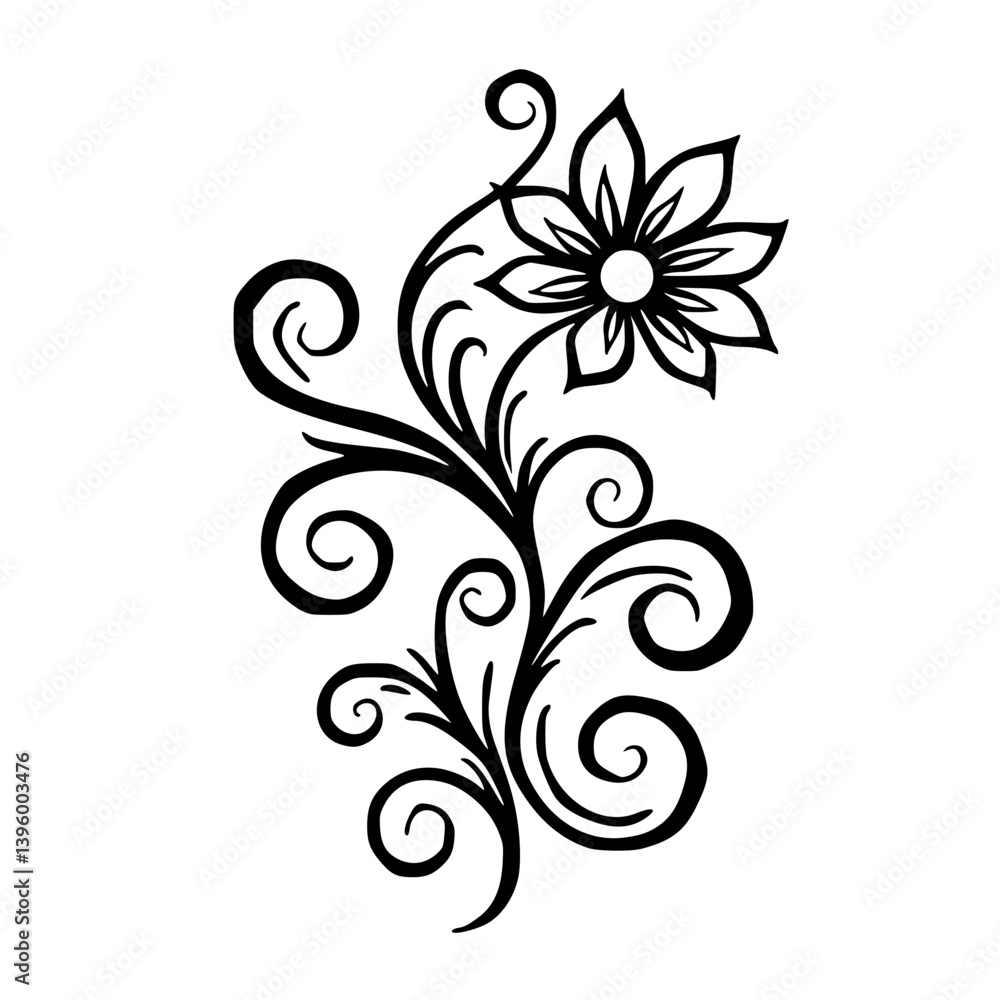 Elegant Black and White Floral Ornament Design on White Background Elegant Black and White Floral Ornament Design on White Background
