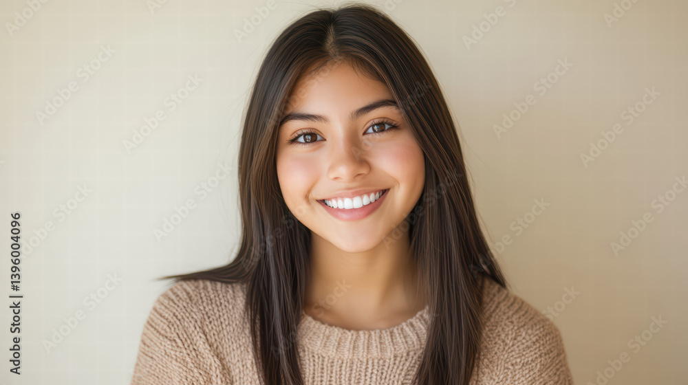 Radiant Smile: A portrait of a cheerful woman with a genuine smile, exudes warmth and positivity, reflecting inner beauty and confidence. The composition focuses on her natural radiance. Radiant Smile: A portrait of a cheerful woman with a genuine smile, exudes warmth and positivity, reflecting inner beauty and confidence. The composition focuses on her natural radiance.