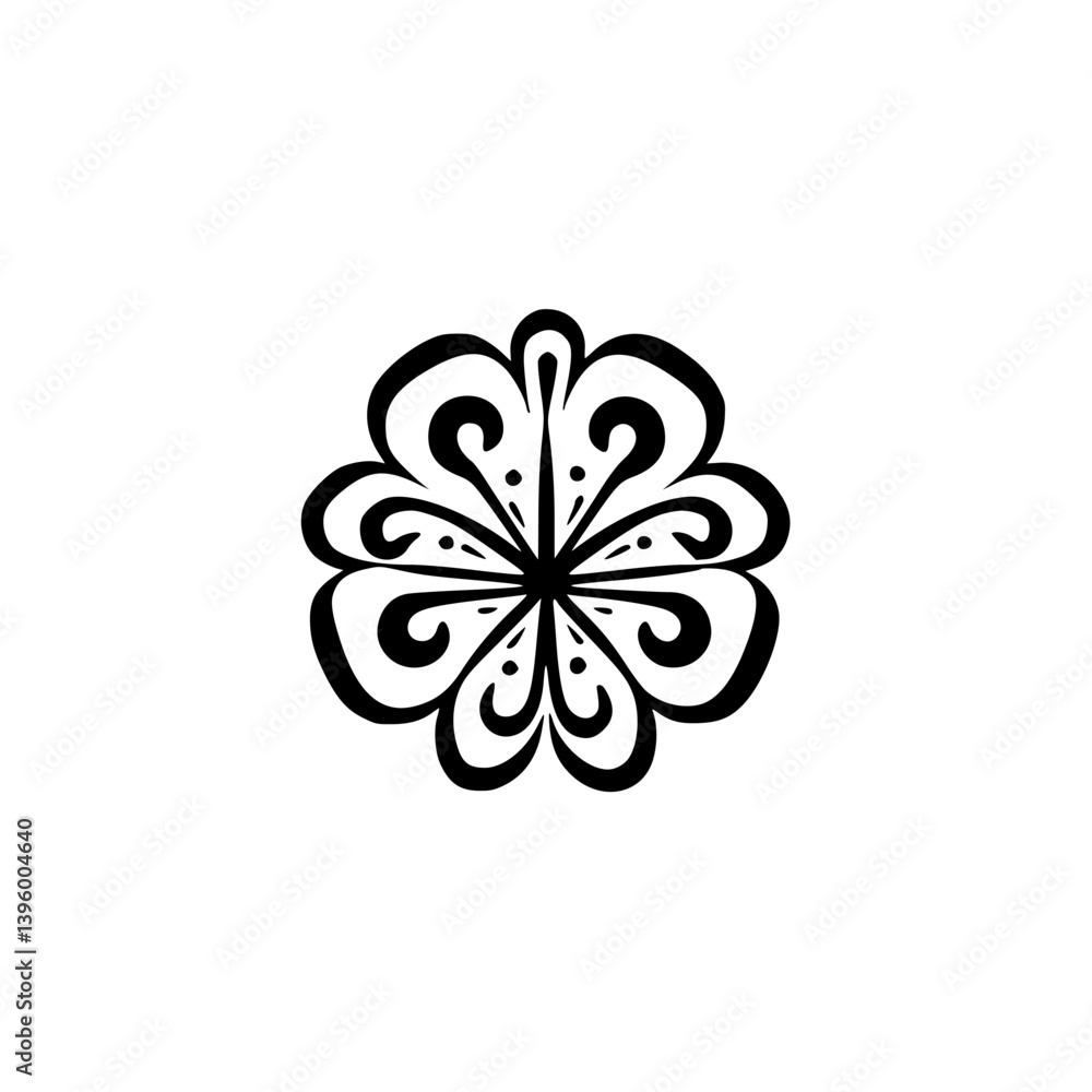 Black & White Floral Mandala Design, Simple Decorative Ornament Black & White Floral Mandala Design, Simple Decorative Ornament