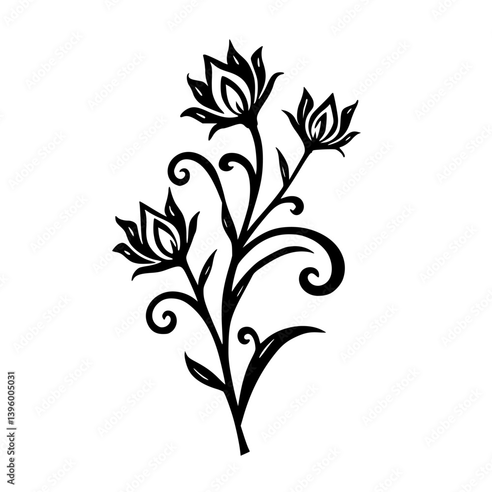 Obraz premium Elegant Floral Vector Illustration: Black & White Botanical Design