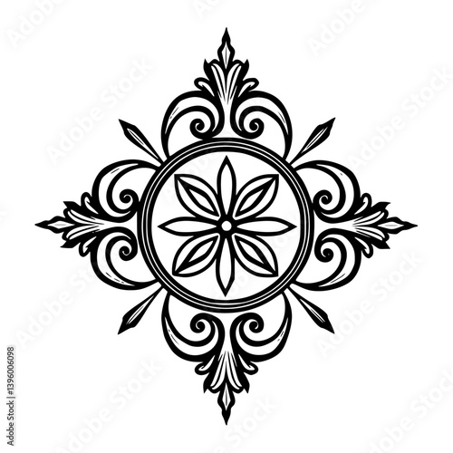 Ornate Floral Monogram: Black and White Decorative Design Element