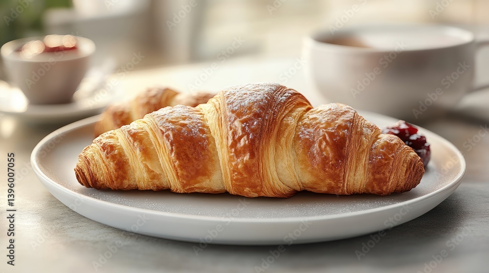 Freshly Baked Croissant with Coffee and Jam A Perfect Breakfast Scene for Culinary Enthusiasts Freshly Baked Croissant with Coffee and Jam A Perfect Breakfast Scene for Culinary Enthusiasts