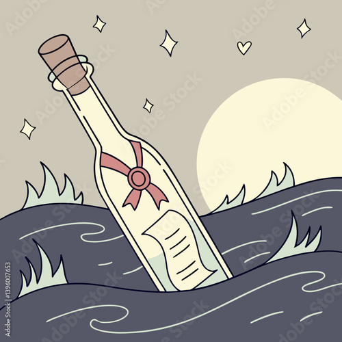 Message in a bottle glowing with magical light