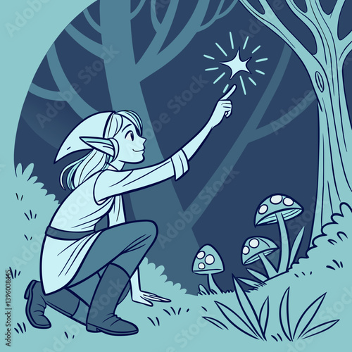 Fantasy elf hand casting a glowing magical spell