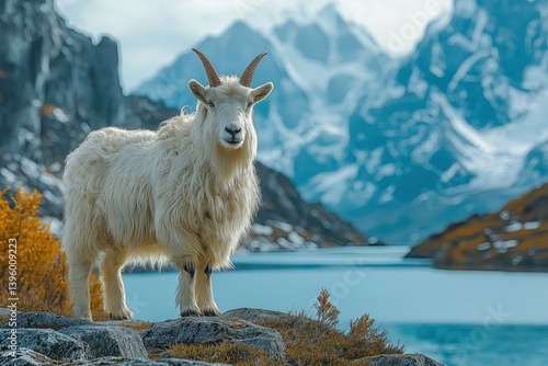 Majestic Wild Mountain Goat Standing on Rocky Terrain in Alpine Landscape