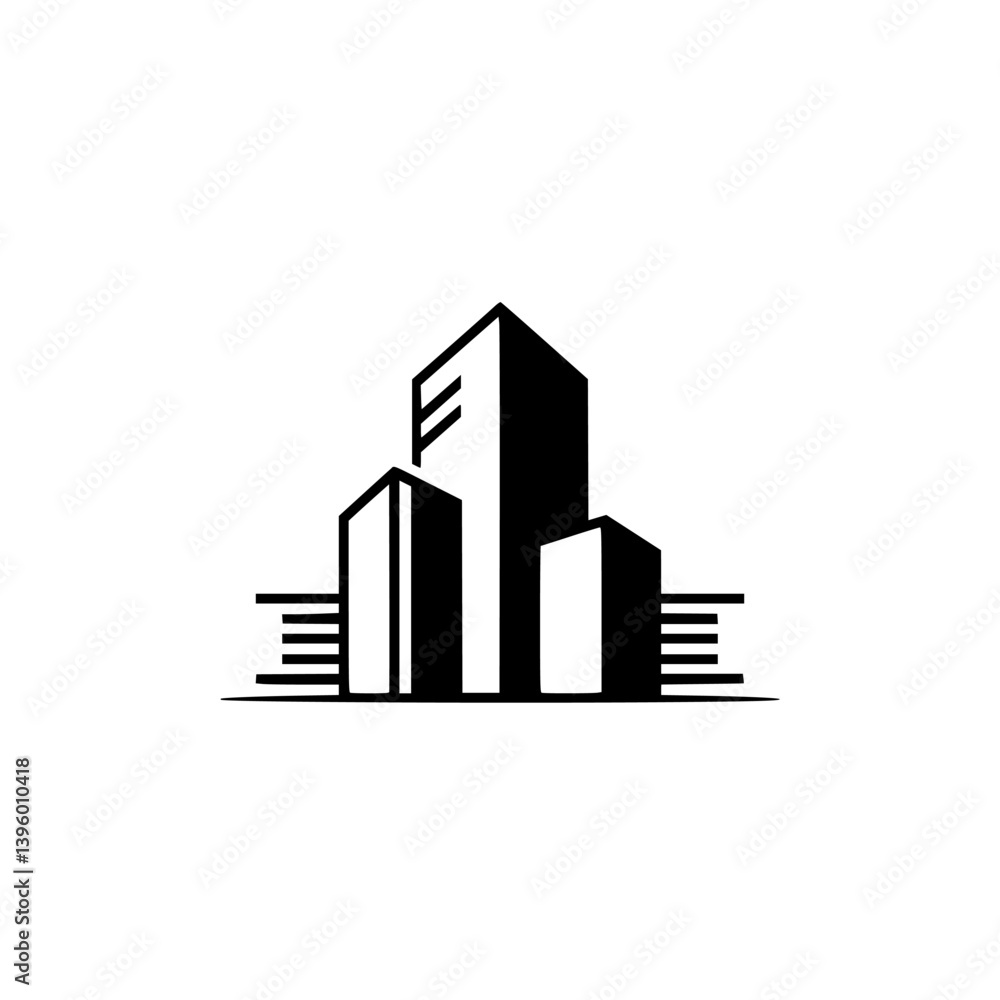 Minimalist Architectural Logo: Black and White Cityscape Icon Minimalist Architectural Logo: Black and White Cityscape Icon