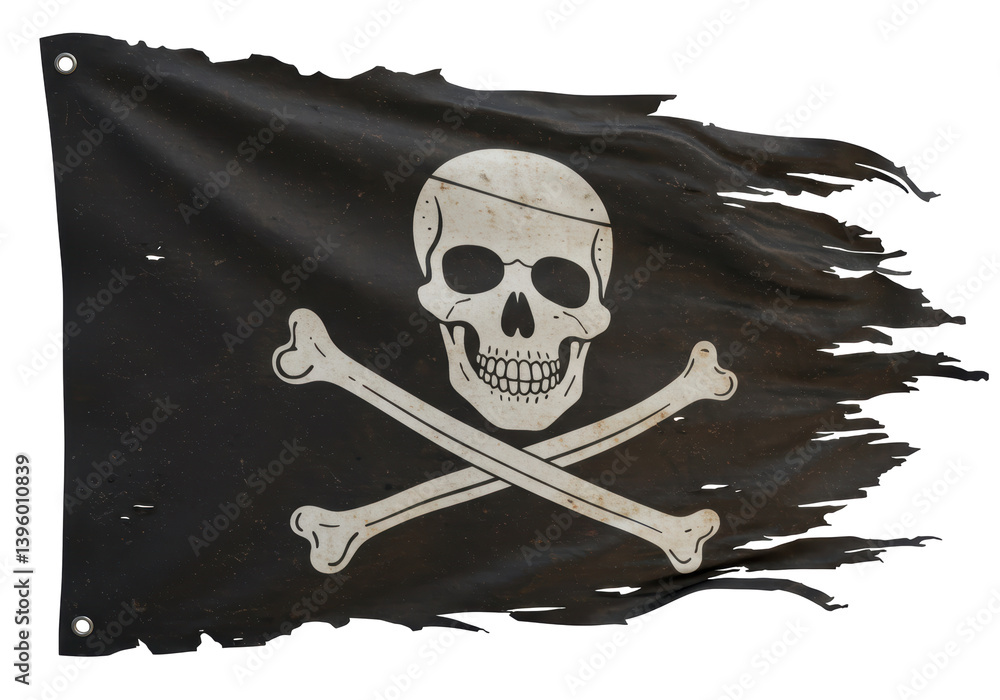 Fototapeta premium Isolated Ripped Pirate Flag with Classic Skull and Crossbones