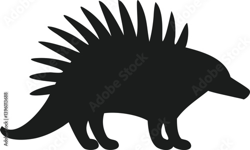 Silhouette of a spiny African Echidna Mammal animal