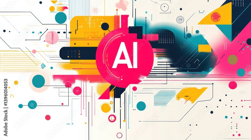 Obraz premium Abstract illustration combining AI and design with colorful geometric shapes