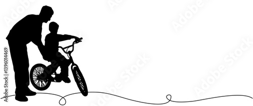 Vector silhouette illustration of a father playing with his son	