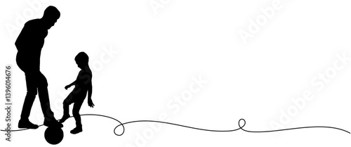 Vector silhouette illustration of a father playing with his son	