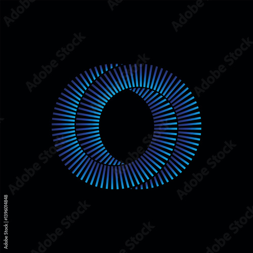 Two intertwined rings of repeating lines. Vector symbol