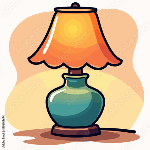 vintage lamp illustration with blue vase and yellow shade