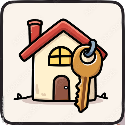 cartoon house with key illustration  home ownership concept