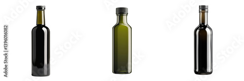 Set of Close-up of an elegant bottle of red wine standing upright on transparent png background. Ai generated