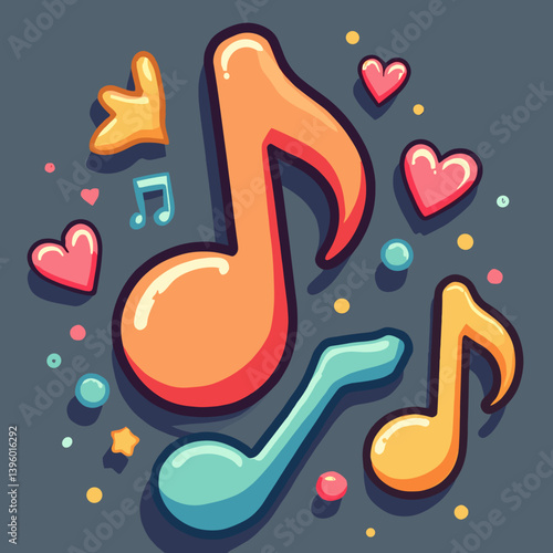 vibrant music notes with hearts and stars  colorful vector illustration