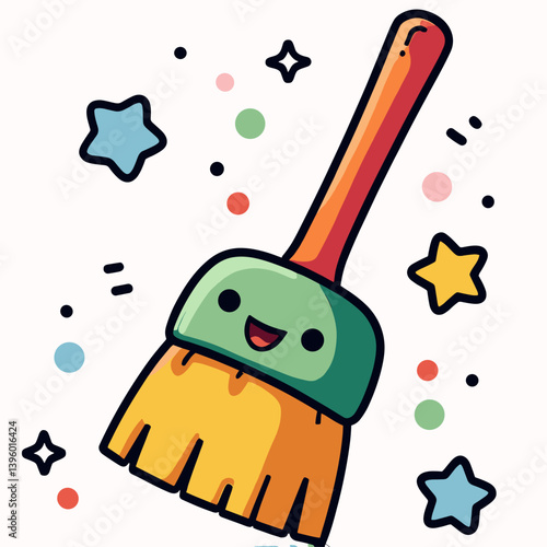 cute cartoon broom with yellow bristles and green handle