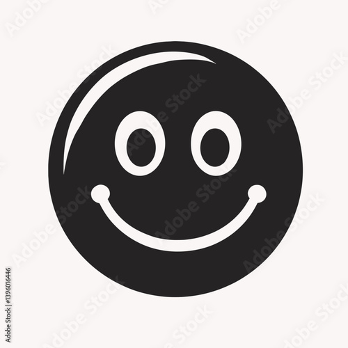 happy emoji icon with black background  smiling face with eyes and mouth