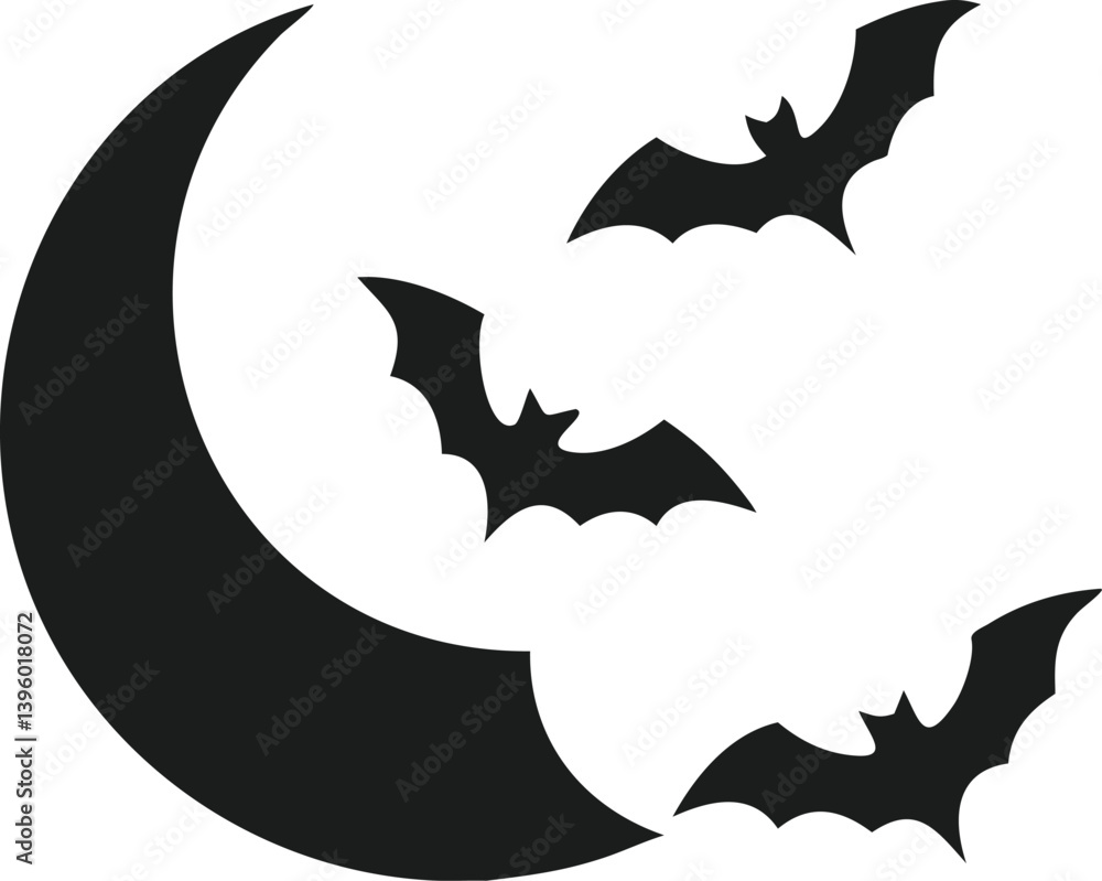 Fototapeta premium Halloween Night Crescent Moon Bats Silhouette Spooky Dark Gothic