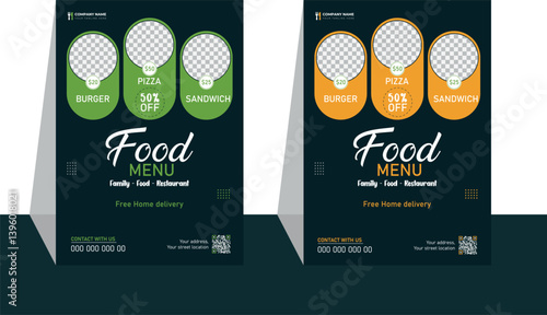 Restaurant flyer design | Poster design for restaurant with green and orange variant colour | print design 
