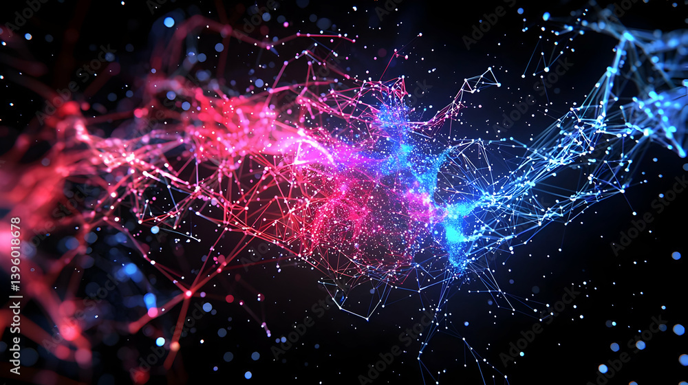 Abstract Digital Network Design With Red And Blue Particles Abstract Digital Network Design With Red And Blue Particles