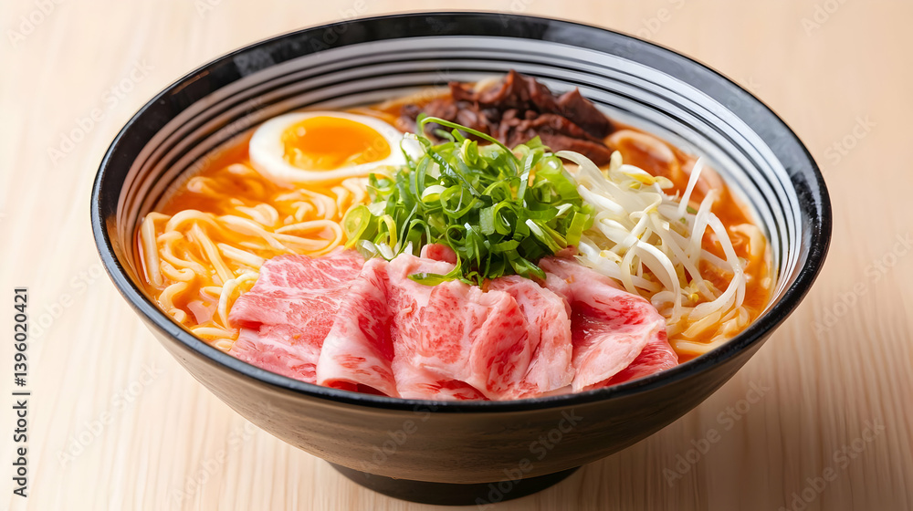 Bowl Of Delicious Ramen With Beef And Egg Bowl Of Delicious Ramen With Beef And Egg
