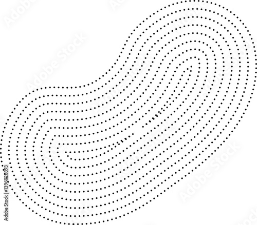 Freeform organic figure outlined by concentric dotted paths with soft contours and irregular flowing shape.