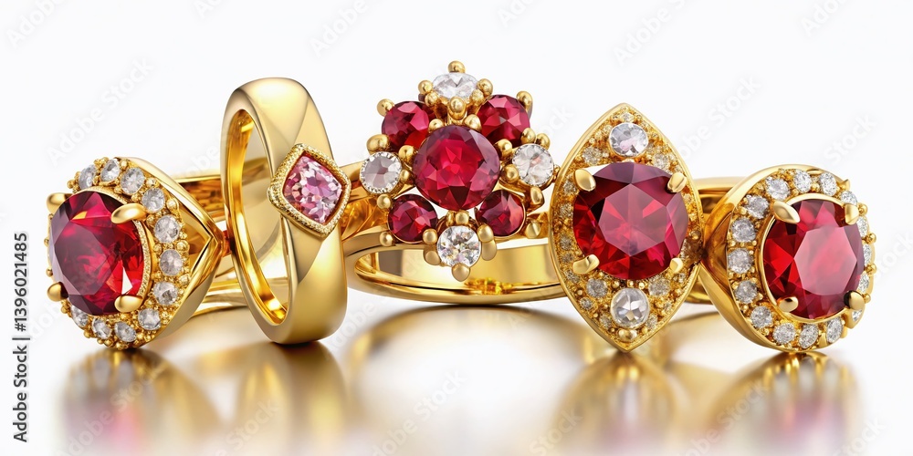 Luxury Yellow Gold Diamond & Ruby Rings Set - Elegant Jewelry Collection Luxury Yellow Gold Diamond & Ruby Rings Set - Elegant Jewelry Collection