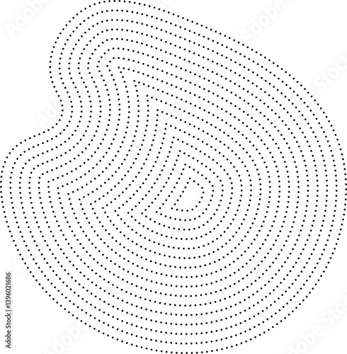 Organic shape with fluid irregular curves and evenly spaced concentric dotted lines.