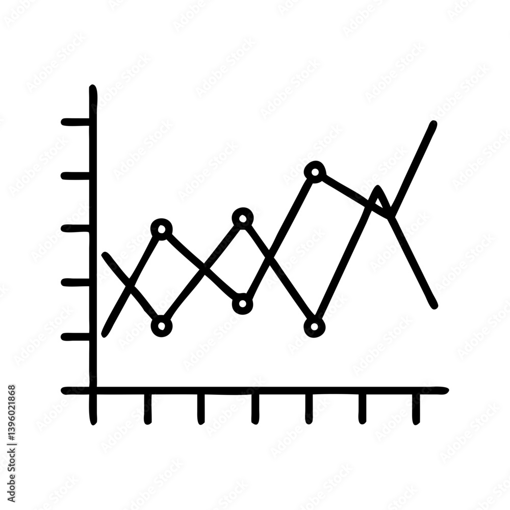 Black line icon of zigzagging line chart on white background, data trend analysis symbol for business growth, statistics or financial performance reports Black line icon of zigzagging line chart on white background, data trend analysis symbol for business growth, statistics or financial performance reports