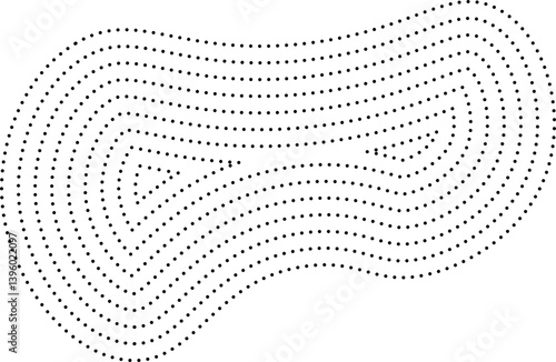 Abstract amoeba-inspired shape with soft irregular outlines and flowing concentric dotted lines.