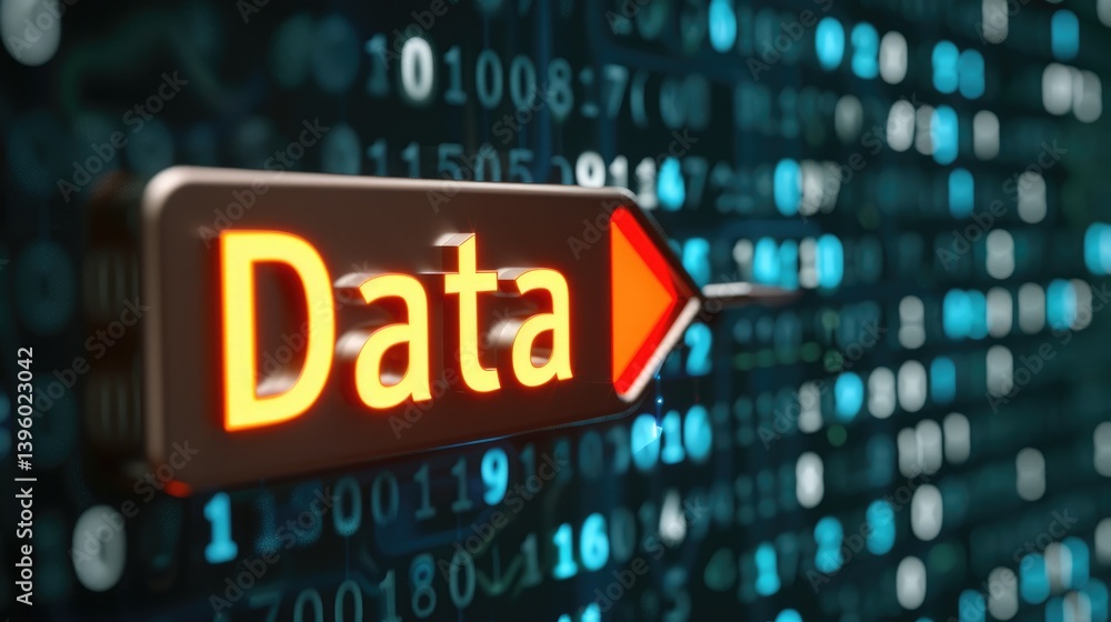 Obraz premium Digital Data Stream Illuminated Arrow Points to Essential Information