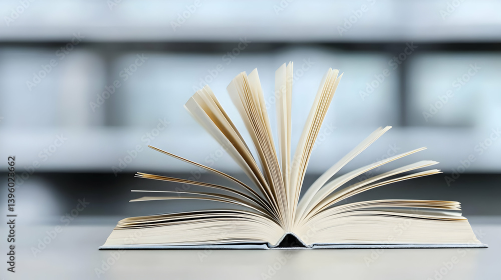Fototapeta premium Open Book On Table With Blurred Background