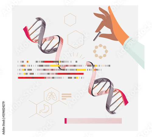 Genetics Research - Gene Editing and Modifying DNA Helix - CRISPR technology - Abstract Illustration