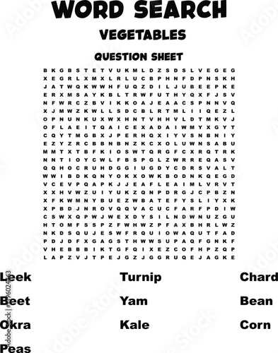 Vegetable Word Search Puzzle Educational Fun for Kids