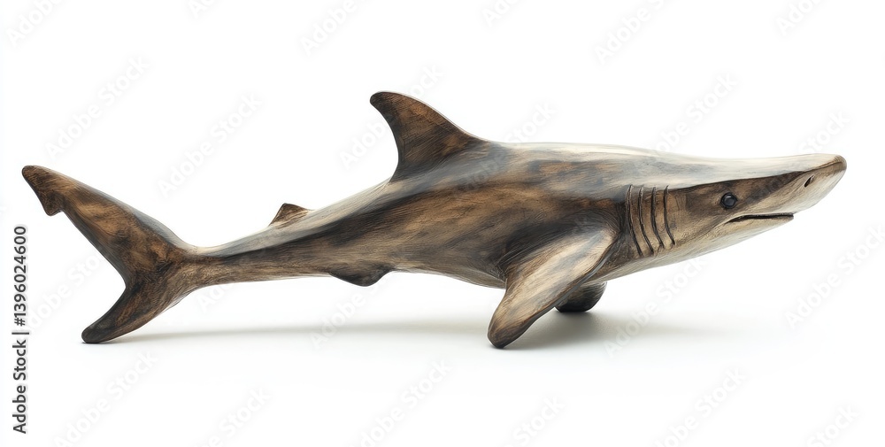 Fototapeta premium A beautifully crafted wooden shark sculpture showcasing intricate details and natural wood grain