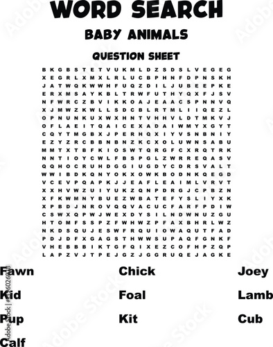 Baby Animals Word Search Puzzle Educational Fun for Kids
