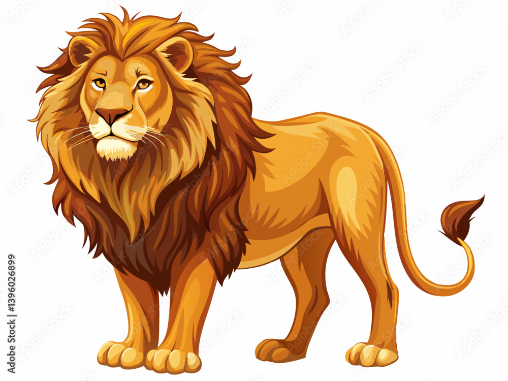 A high-quality vector illustration of a majestic lion standing proudly, isolated on a white background A high-quality vector illustration of a majestic lion standing proudly, isolated on a white background
