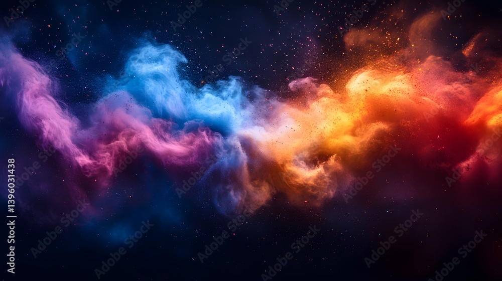 Fototapeta premium Striking Visual Fluid Explosion of Multicolored Powder with Luminous Rainbow Spectrum and Crisp Transparent Overlay for Modern Abstract Art